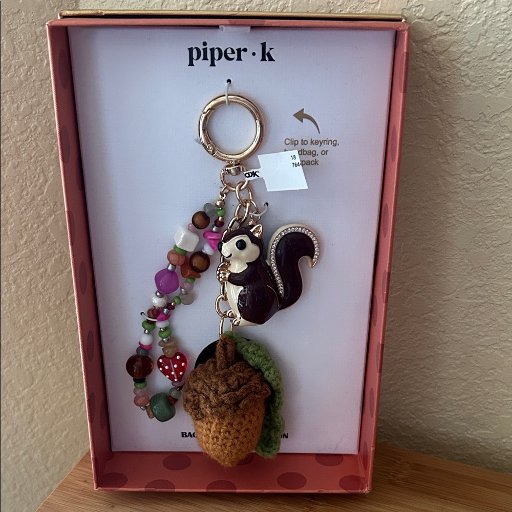 Piper K Squirrel Keychain with Beads keyring,handbag, or backpack